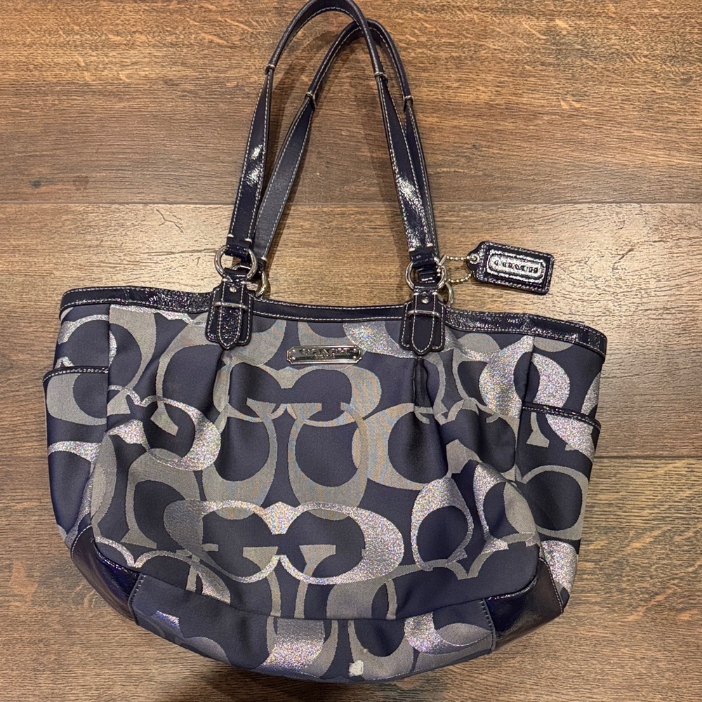 Coach Navy and Silver Signature Tote